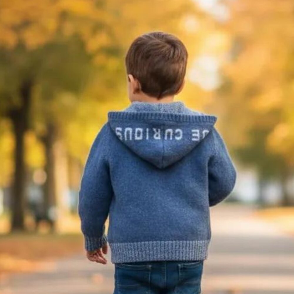 Okaidi Be Curious Blue Knitted Hooded Zip-Up Sweater  4T